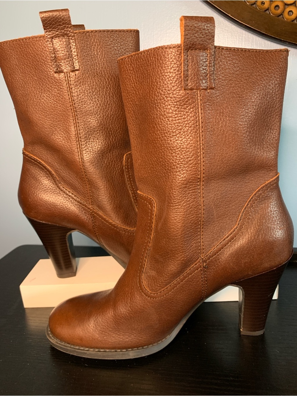 Nine & Co. Brown Leather Mid-Calf Heeled Boots